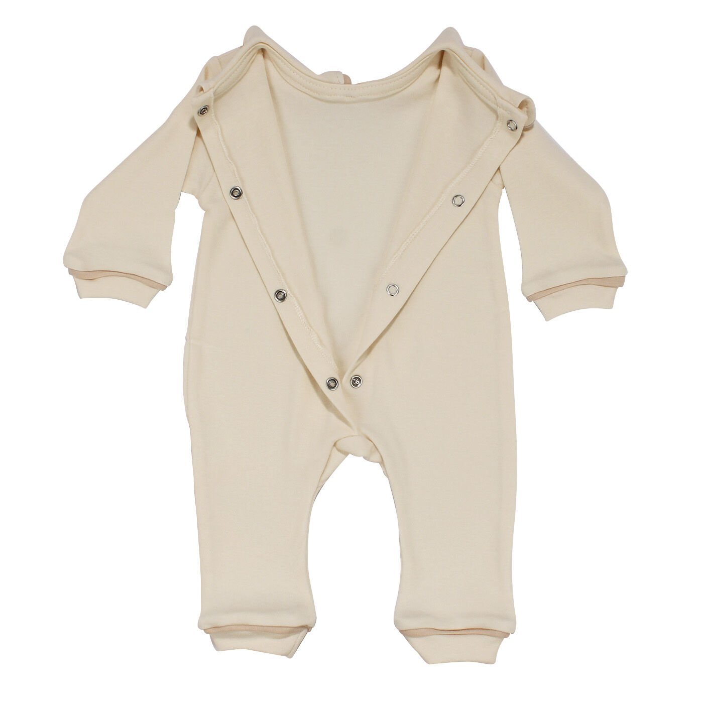 Unisex Ekru Bej Biyeli Bereli Tulum Battaniye Dört Parça Set 0-3 Ay