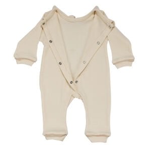 Unisex Ekru Bej Biyeli Bereli Tulum Battaniye Dört Parça Set 0-3 Ay