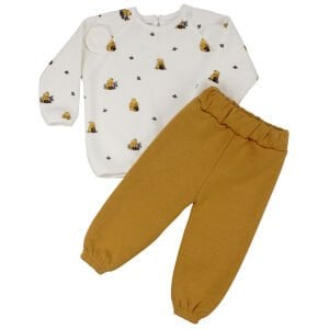 Unisex Ekru Sarı Bal Ayılı 2'li Takım