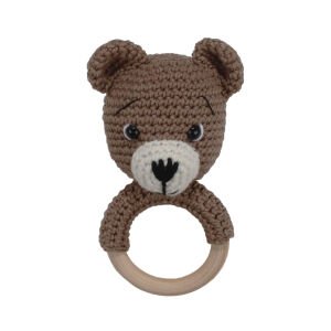 Amigurumi Sevimli Kahve Ayıcık Diş Kaşıyıcı Çıngıraklı Organik Oyuncak