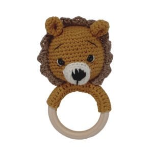 Amigurumi Sevimli Hardal Kahve Aslan Diş Kaşıyıcı Çıngıraklı Organik Oyuncak