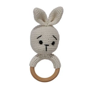 Amigurumi Sevimli Ekru Tavşan Diş Kaşıyıcı Çıngıraklı Organik Oyuncak