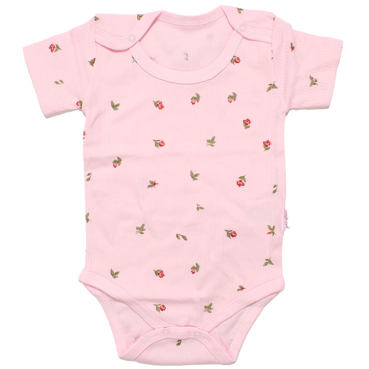 Kız Bebek Pembe Lale Desenli Fitilli Kısa Kollu Zıbın