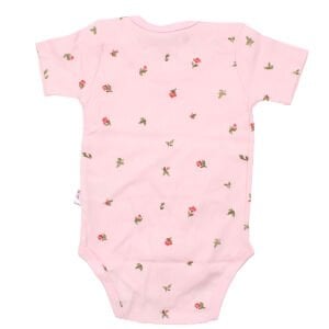 Kız Bebek Pembe Lale Desenli Fitilli Kısa Kollu Zıbın