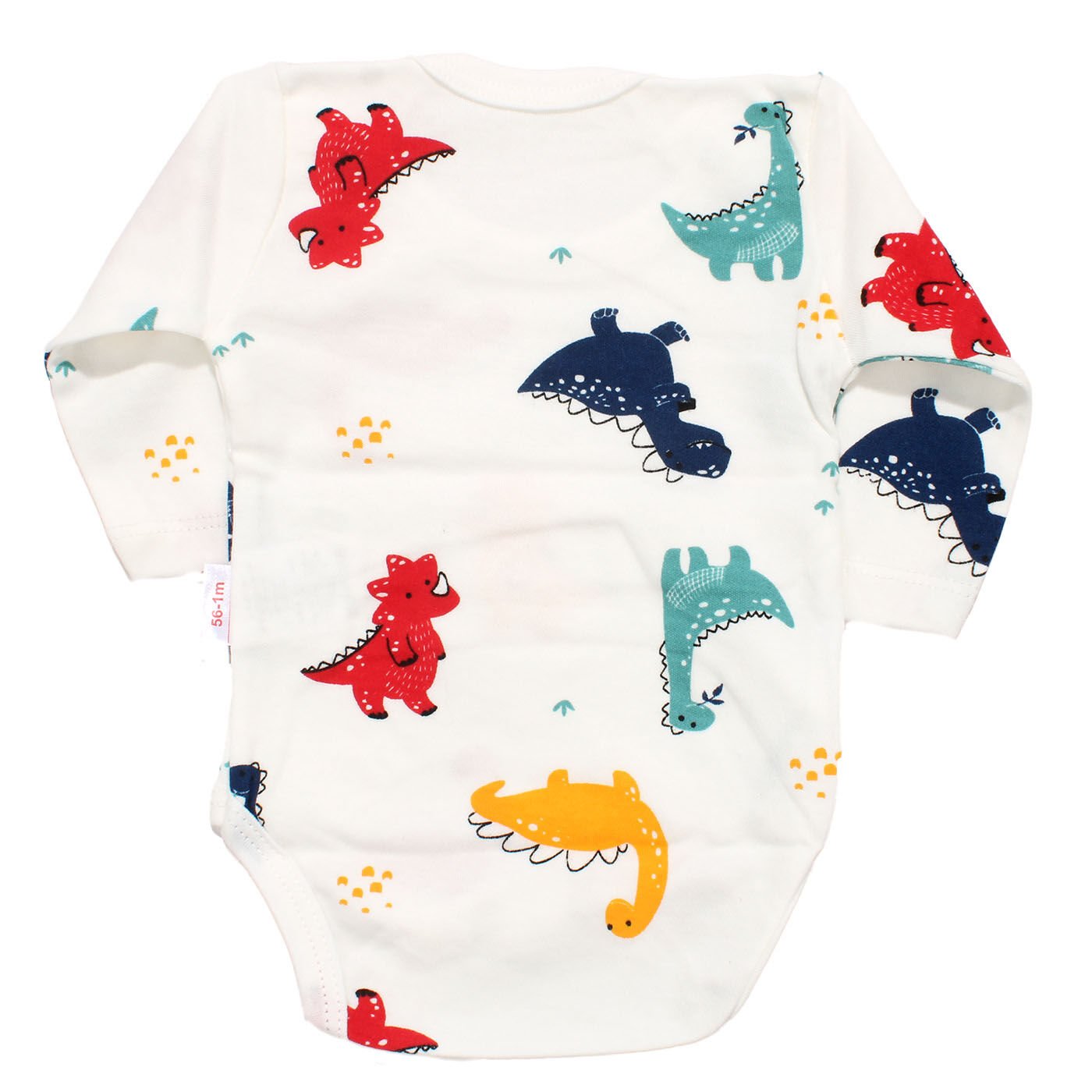 Erkek Bebek Beyaz Renkli Dino Baskılı Uzun Kollu Zıbın