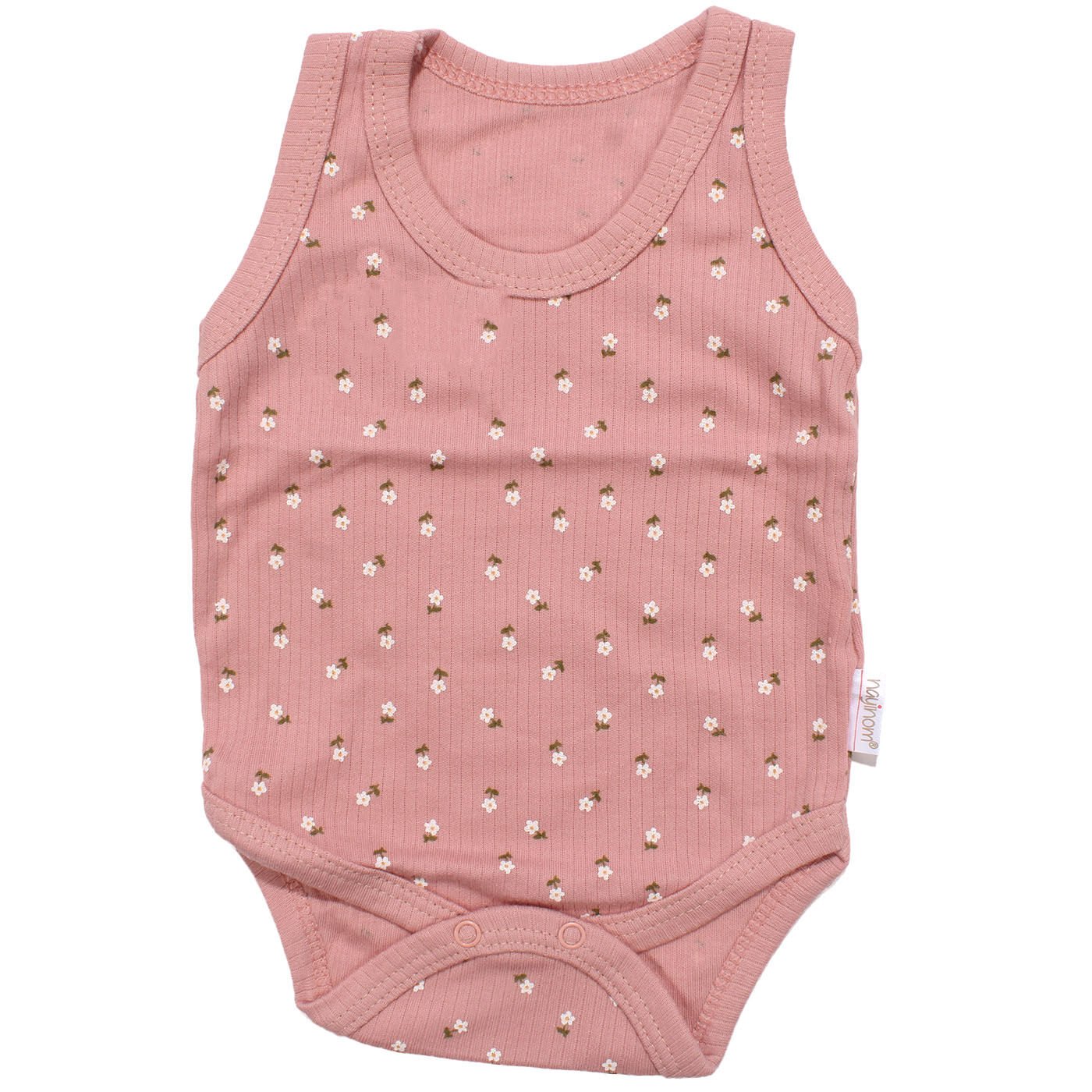 Kız Bebek Gül Kurusu Raporlu Çiçek Desenli Askılı Zıbın