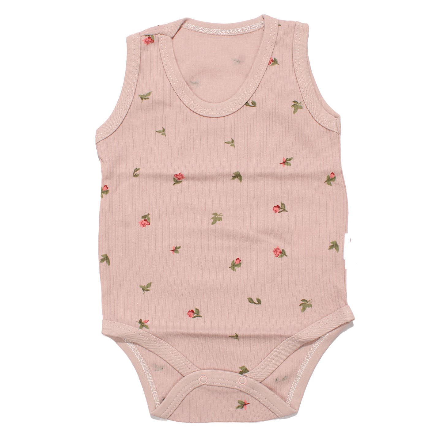 Kız Bebek Pembe Raporlu Çiçek Desenli Askılı Zıbın