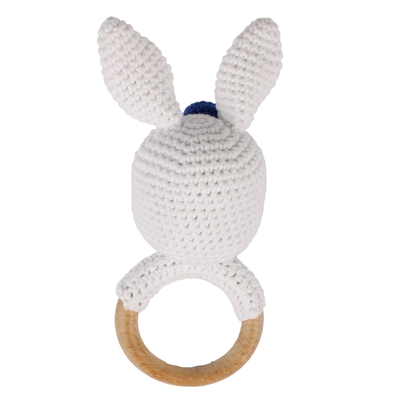 Küçük Mavi Şapkalı Beyaz Tavşan Amigurumi Çıngırak