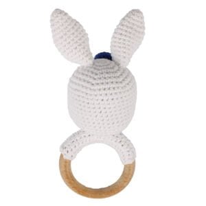 Küçük Mavi Şapkalı Beyaz Tavşan Amigurumi Çıngırak