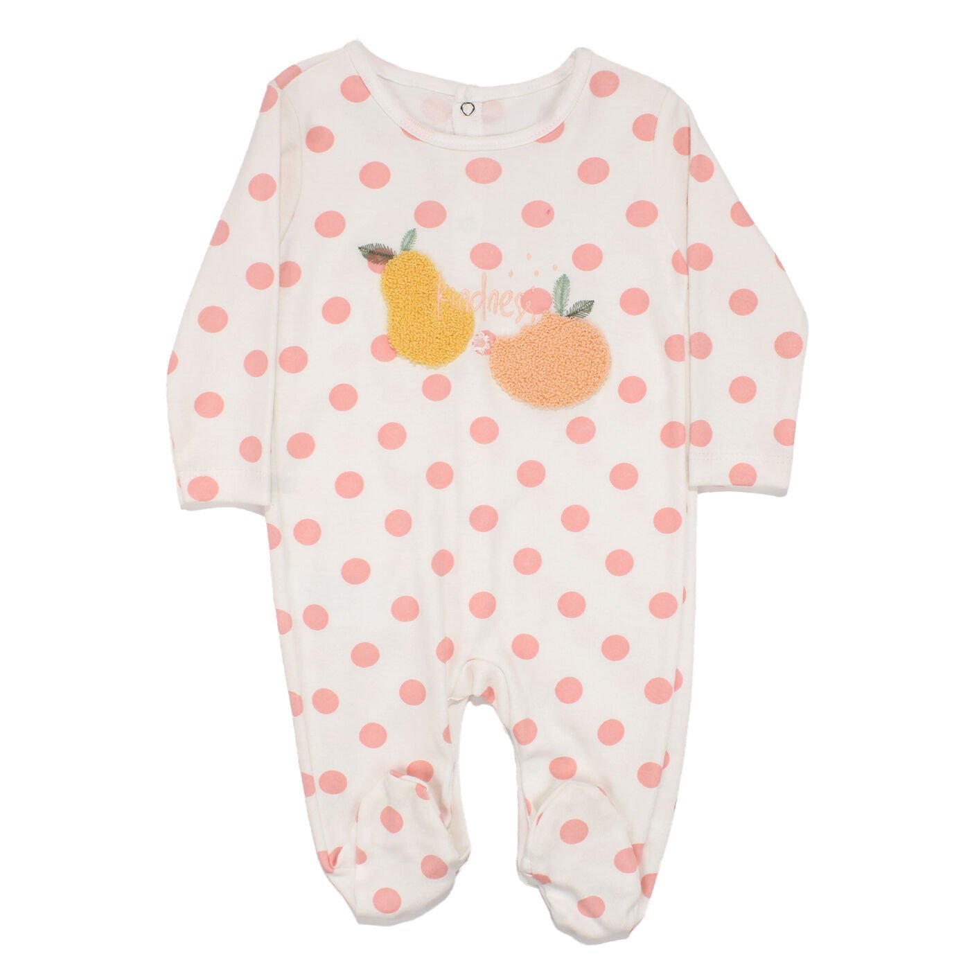 Kız Bebek Beyaz Pembe Puanlı Armut Nakışlı Tulum