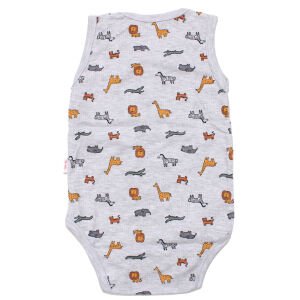 Erkek Çocuk Gri Hayvan Baskılı Raporlu Askılı Zıbın