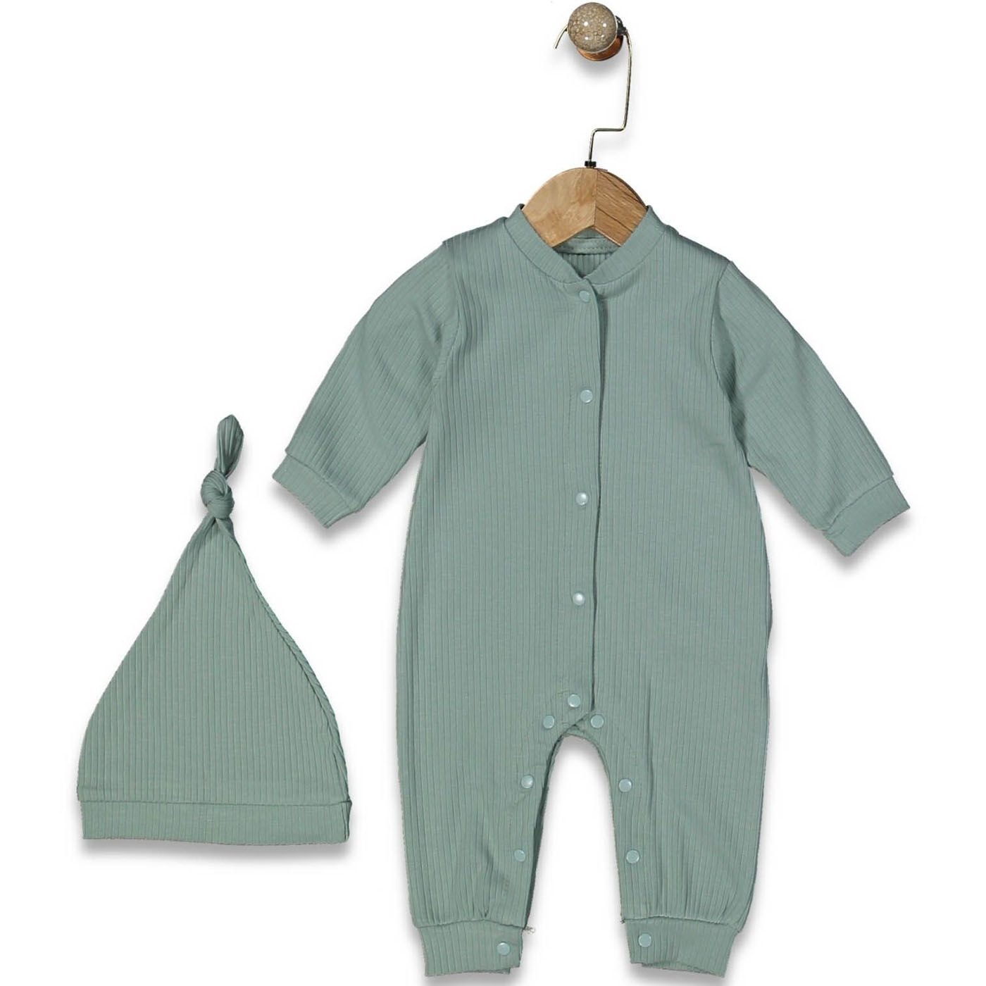 Unisex Su Yeşili Fitilli Düğümlü Bereli Çıtçıtlı Tulum