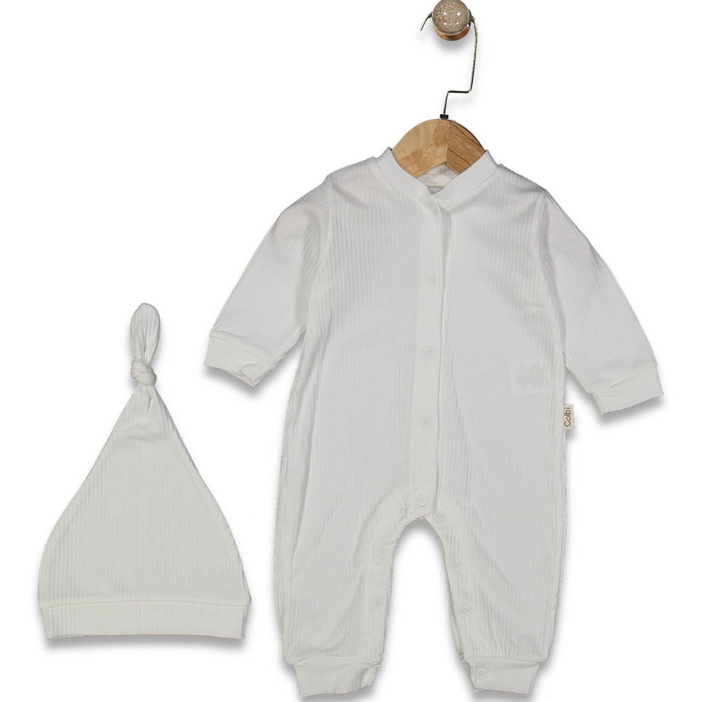 Unisex Ekru Fitilli Düğümlü Bereli Çıtçıtlı Tulum