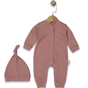 Kız Bebek Gül Kurusu Fitilli Düğümlü Bereli Çıtçıtlı Tulum