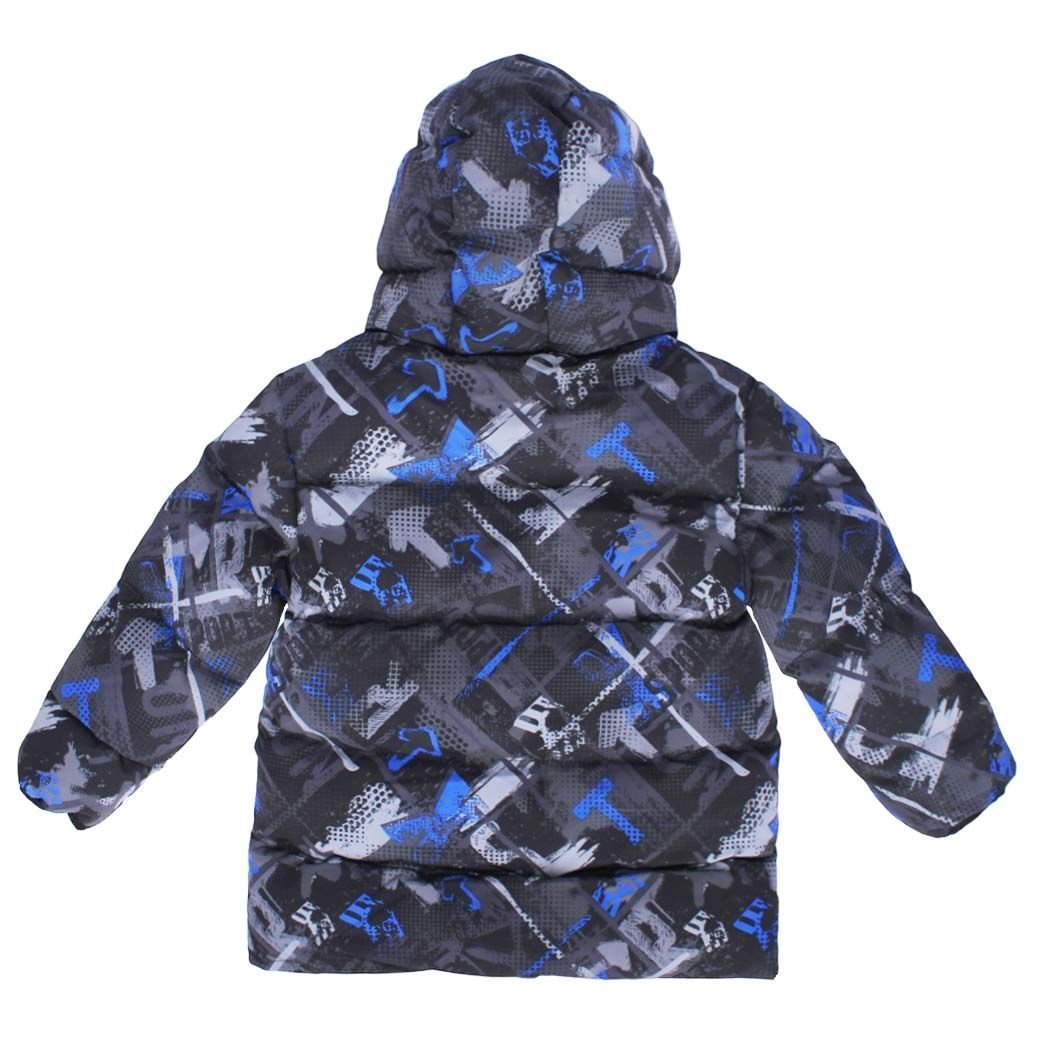 Erkek Çocuk Siyah Mavi Gri Desenli Şişme Mont