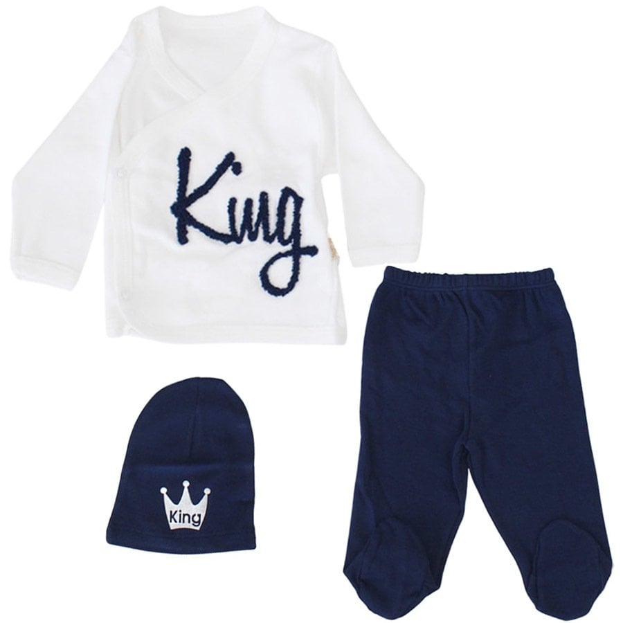 King Şapkalı Lacivert Beyaz Zıbın 3'lü