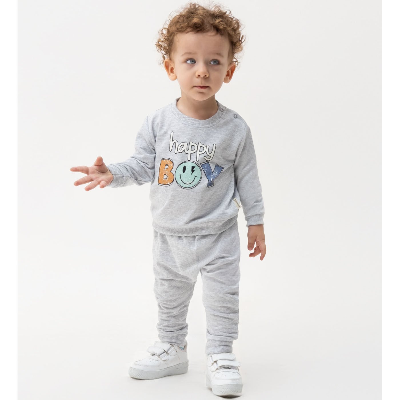 Erkek Bebek Gri Happy Boy Yazılı 2'li Takım