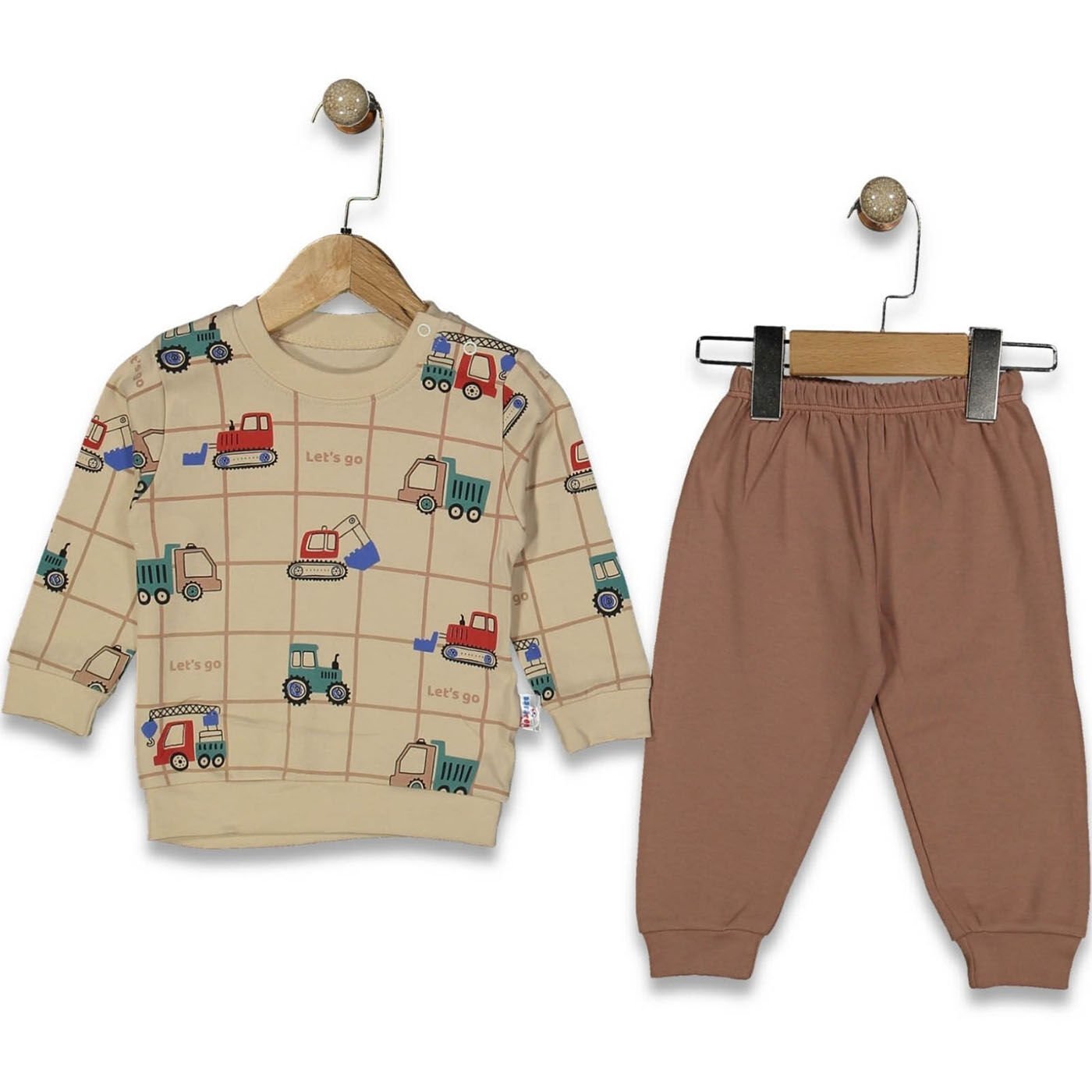 Erkek Bebek Kahve Traktör Baskılı 2'li Takım