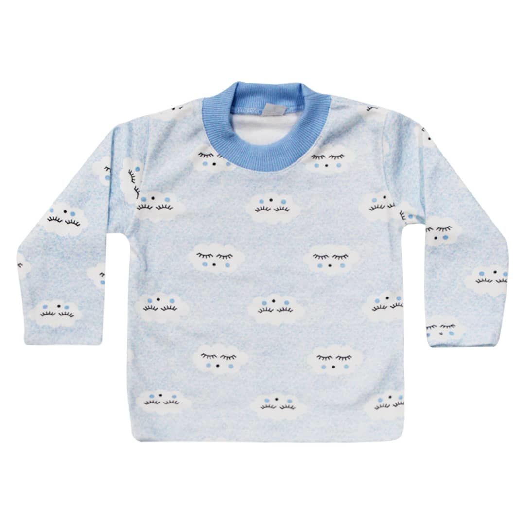 Erkek Bebek Bulut Desenli Alt Üst Mavi 2'li Pijama Takım