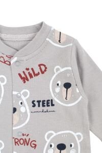 Erkek Bebek Gri Wild Ayıcık Baskılı Patikli Tulum