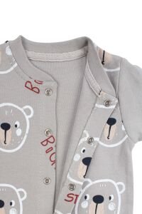 Erkek Bebek Gri Wild Ayıcık Baskılı Patikli Tulum