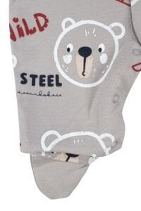 Erkek Bebek Gri Wild Ayıcık Baskılı Patikli Tulum