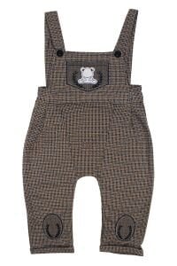 Papyonlu Ayıcık Desenli Kahve Şapkalı Salopet Tulum