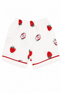 Kız Bebek Beyaz Kırmızı Çilek Baskılı Müslin Şortlu Pijama Takımı