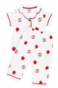 Kız Bebek Beyaz Kırmızı Çilek Baskılı Müslin Pijama Takımı