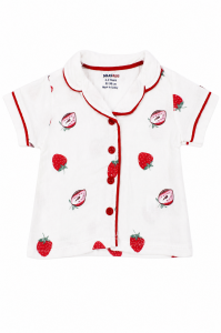 Kız Bebek Beyaz Kırmızı Çilek Baskılı Müslin Pijama Takımı