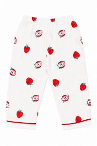Kız Bebek Beyaz Kırmızı Çilek Baskılı Müslin Pijama Takımı