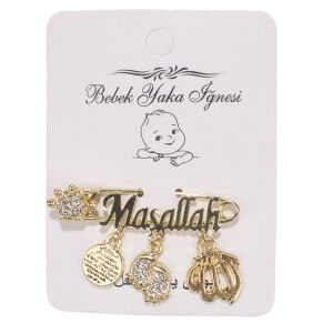 Unisex Beyaz Taşlı Maşallah Yazılı Yaka İğnesi