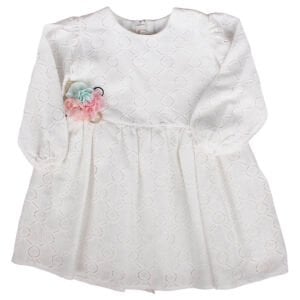 Kız Çocuk Ekru Çiçekli Elbise