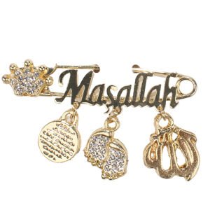 Unisex Beyaz Taşlı Maşallah Yazılı Yaka İğnesi