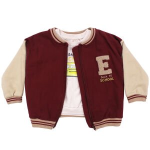 Erkek Çocuk Bordo Bej E Nakışlı Kolej Hırkalı 3'Lü Takım