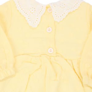 Kız Bebek Sarı Bebe Yakalı Puantiyeli Elbise