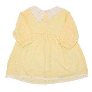 Kız Bebek Sarı Bebe Yakalı Puantiyeli Elbise
