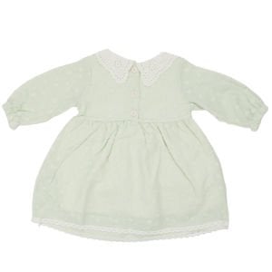Kız Bebek Su Yeşili Bebe Yakalı Puantiyeli Elbise
