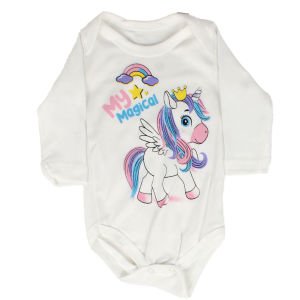 Kız Bebek Beyaz Pembe Unicorn Desenli Zıbın 3'lü Takım