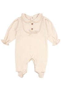 Kız Bebek Ekru Fistolu Yakalı Düğmeli Patikli Tulum