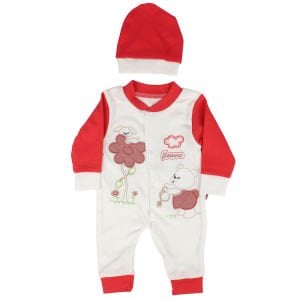 Kız Bebek Beyaz Fuşya Papatya Ayı Nakışlı Bereli Tulum
