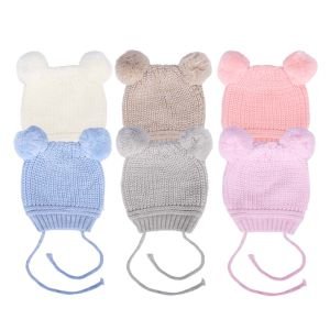 Erkek Bebek Mavi Ponponlu İpli Triko Bere 0-6 Ay