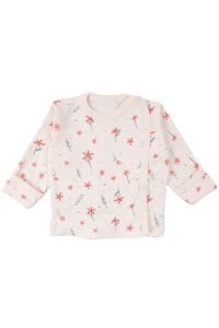 Kız Bebek Ekru Pembe Çiçek Desenli Çıtçıtlı Bereli 3'lü Takım 0-3 Ay