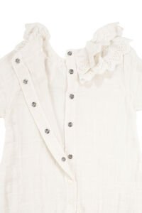 Kız Bebek Ekru Güllü Fistolu Yakalı Bereli Müslin Tulum