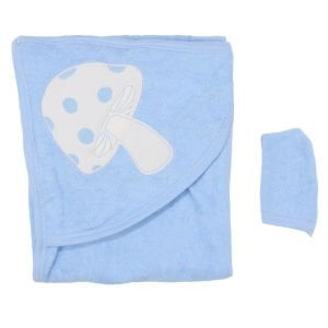 Erkek Bebek Mavi Beyaz Mantar Desenli Havlu Lif Set