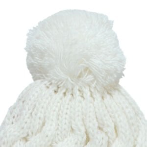 Unisex Ekru Saç Örgülü Ponponlu İpli Triko Bere 0-6 Ay