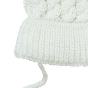 Unisex Ekru Saç Örgülü Ponponlu İpli Triko Bere 0-6 Ay