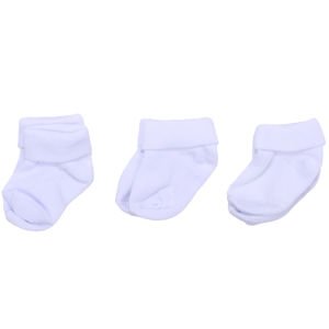 Unisex Beyaz 3'lü Bebek Çorap 0-6 AY