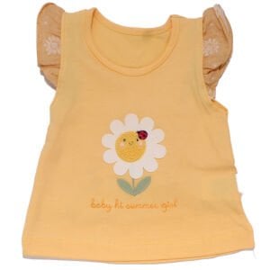 Kız Bebek Sarı Beyaz Papatya Desenli Şortlu 2'li Takım