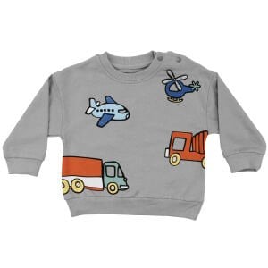 Erkek Bebek Gri Uçak Kamyon Baskılı 2'li Takım